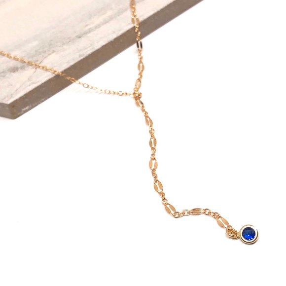 Free People 14k Gold Fill Y-Necklace with Sapphire - Picture 2 of 4